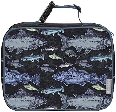 Bentology Lunch Box for Boys - Kids Insulated, Durable Lunchbox Tote Bag Fits Bento Boxes, Nesting Containers w/Lids & Bottles, Back to School Lunch Sleeve Keeps Food Hotter or Colder Longer, Fish