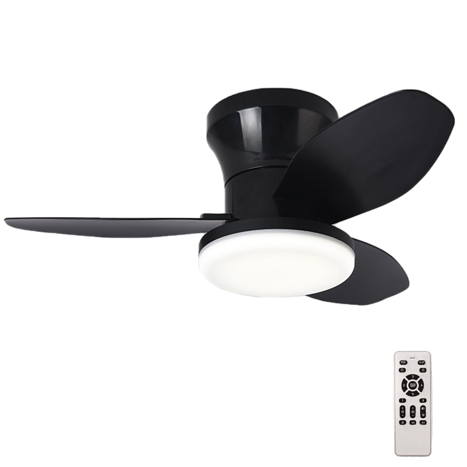 SXDMOUBK Modern 88cm Ceiling Fan with Lights & Remote Control Silent Dimmable Reversible LED Flush Mount Fan for Bedroom Living Room Lounge Black