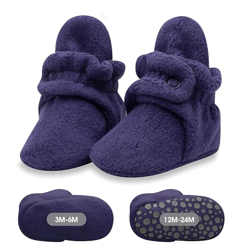 Zutano Unisex Cozie Fleece Baby Booties with Grippers, Baby Essentials, True Navy, 12 Months