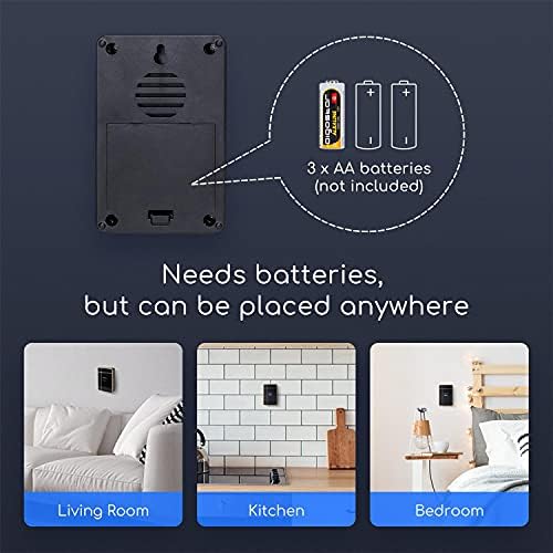 Aigostar Wireless Doorbell, Waterproof Doorbell Battery-Operated Cordless Door Chime Kit at 150M Range with 36 Chimes, 3-Level Volume & LED Light, Golden Black