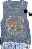 Adventure Tank Tops Women Desert Highway Shirts Nature Graphic Summer Sleeveless Outdoor Tshirt Vest (US, Alpha, X-Large, Regular, Regular, Blue)