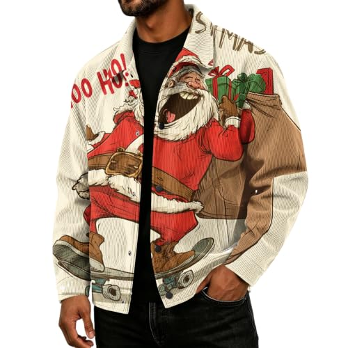Fall Jacket for Men Christmas Print Vintage Retro Casual Shacket Coat - image 2