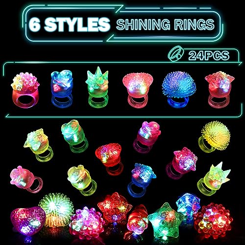 Encham 24 Stück Blinkender Ring Mädchen Bunt Leuchtringe LED Ring Licht Finger Spielzeug LED-Gummiringe Partysdeko