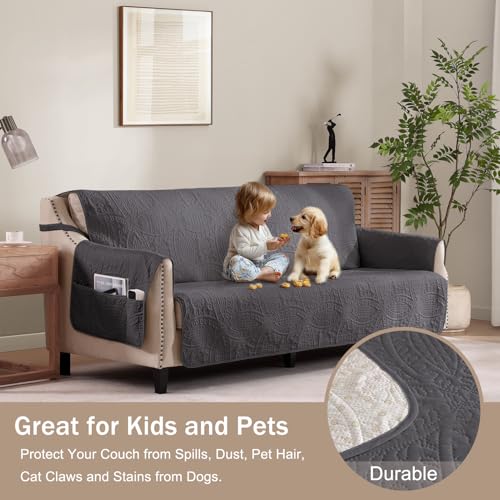 Image of Soft Gray Loveseat Covers for 2 Cushion Couch, Water-Repellent Slip Covers for Sofa, Machine Washable Love Seat Quilted Couch Covers, Pet Friendly Loveseat Slipcovers (Loveseat 56 inch, Gray)