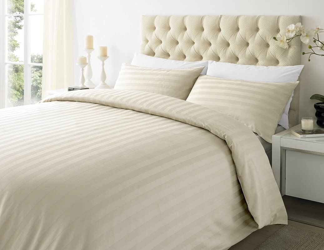 Bedtime Comforts Ltd EMPEROR BED SIZE DUVET QUILT COVER + 2 PILLOWCASES - CREAM SATIN STRIPE - 100% Cotton (Duvet Cover Set Only)