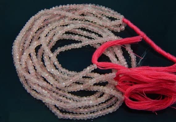 Quartz rose 3-4mm rondelle facettée, la pierre de douceur 13"