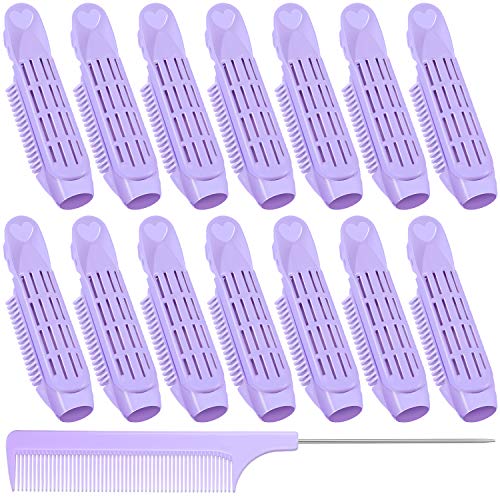 14 Pieces Volumizing Hair Root Clip Roller Natural Fluffy Hair Clip Wave Fluffy Hair Curler Curly Hair Styling Tool Rollers with Rat Tail Comb for Women Girls (Purple)