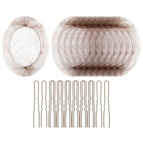 Set di 20 retine per capelli a forma di U, 50 cm, elastiche, invisibili, elastiche, accessori per chignon, invisibili, bordo elastico in rete e perni a forma di U