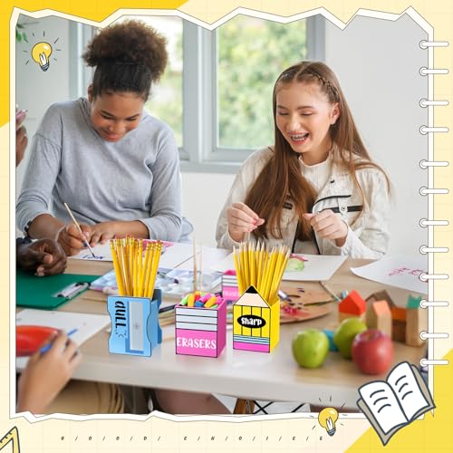 Gilprop 3 Pcs Sharp and Dull Pencil Holder for Classroom Eraser Buckets Wooden Shaped Pencil Dispenser Finished Pen Holder No DIY for Back to School Teachers Classroom Management(Plain)