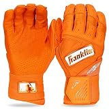 Franklin Sports MLB Batting Gloves - Infinite Powerstrap Baseball + Softball Batting Gloves -Durable Full Wrap Cage Practice Gear - Reinforced Wrist + Heavy Duty Leather - Adult Large - Orange