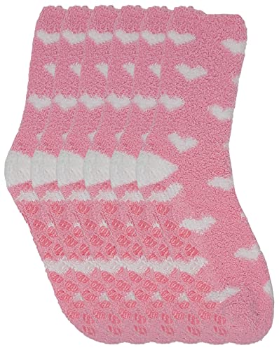 Image of 6 Pairs Non-Slip Hospital Socks Cozy Fuzzy Slipper Grip Socks (Pink)