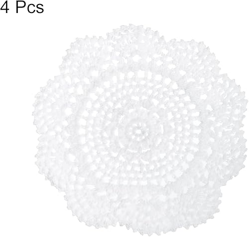 Miniatura 3 de uxcell Posavasos de tela, 4 piezas de 8 pulgadas, de algodón tejido, tapete de encaje bordado con patrón floral para decoración de fiesta de boda