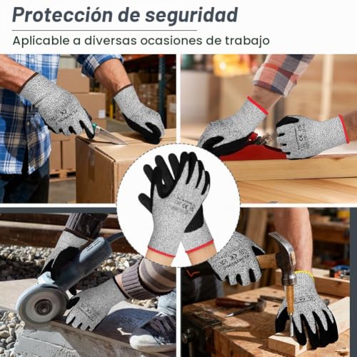 Miniatura 8 de Flintronic Guantes Anticorte 1 Par , Nivel 5 Guantes Resistentes Al Corte, Recubrimiento De Espuma Duradero De Nitrilo, Guantes Anticortes Policiales, Para Cuchillos, Tallar Madera, Gris S