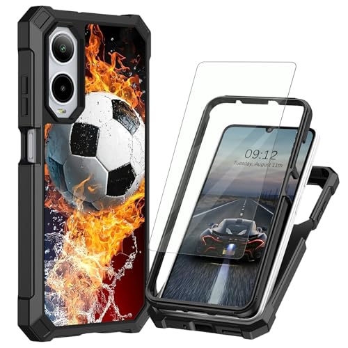 BEOTIWAD Case for Cricket Icon 6/for ATT Verge SL219A 6.5" with Screen Protector,Dual Layer Heavy Duty Hard PC+Soft TPU Shockproof Protection Cover for Cricket Icon 6,Soccer Ball On Fire