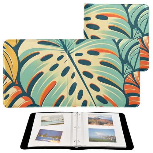 JIPONI Monstera Leaf Pattern Large Photo Album, DIY Leather Cover Scrapbook Albums for 4x6 5x7 6x8 Pictures, Self Adhesive Memory Book for Wedding, Baby, Family