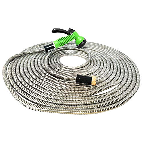 MTB 304 Stainless Steel Garden Hose 50-ft with Spray Nozzle and 3/4” Solid