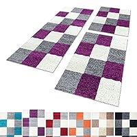 Tappeto stile Shaggy a pelo lungo, set da 3 pezzi - Scendiletto, per camera da letto, Polipropilene, moka, 2x60x110+1x80x250
