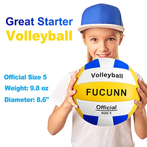 Fucunn Volleyball Official Size 5,Soft Indoor Outdoor Volleyballs For Beginner,2.7Mm Pu Leather,Training Volleyball For Kids,Teenager - Blue Yellow White #TOP7