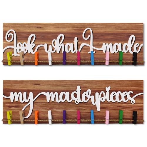 Look What I Made Sign With Clips Kids Art Display Organizer Photo Hanging Work Storage Board for Bedroom Playroom Classroom