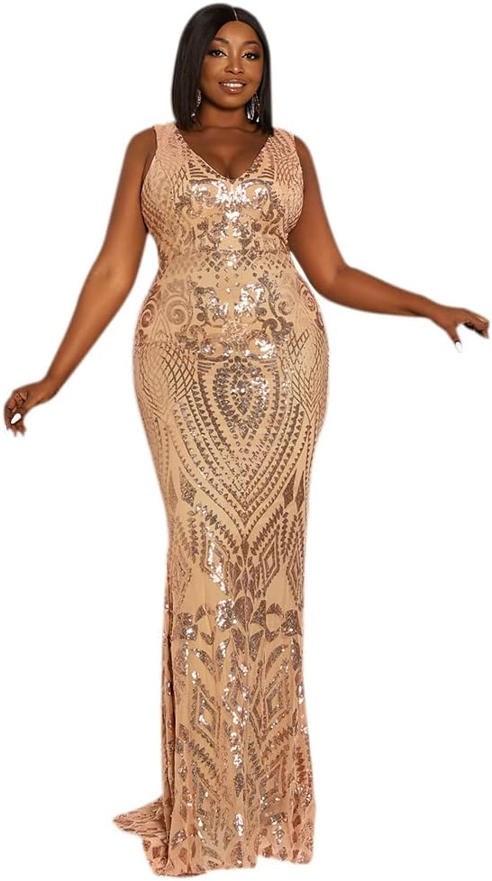 Prom Tank Amazon.com: Miss ord Women’s Plus Size Formal Double V-Neck Sequin Prom ...