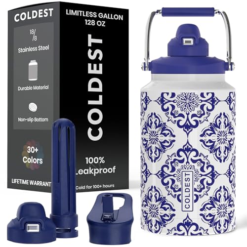 Coldest 128 oz Tumbler with Handle and Straw - 100% Spill Proof Tumbler with Straw (3 Lids) - Stainless Steel Insulated Leakproof Tumblers for Women & Men - Cup Holder Friendly - 128 oz (The European)