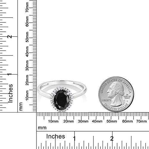 Gem Stone King 10K White Gold Black Sapphire And White Diamond Women Halo Engagement Ring (1.66 Cttw, Oval 8X6Mm, Gemstone Birthstone, Available In Size 5, 6, 7, 8, 9) #TOP21