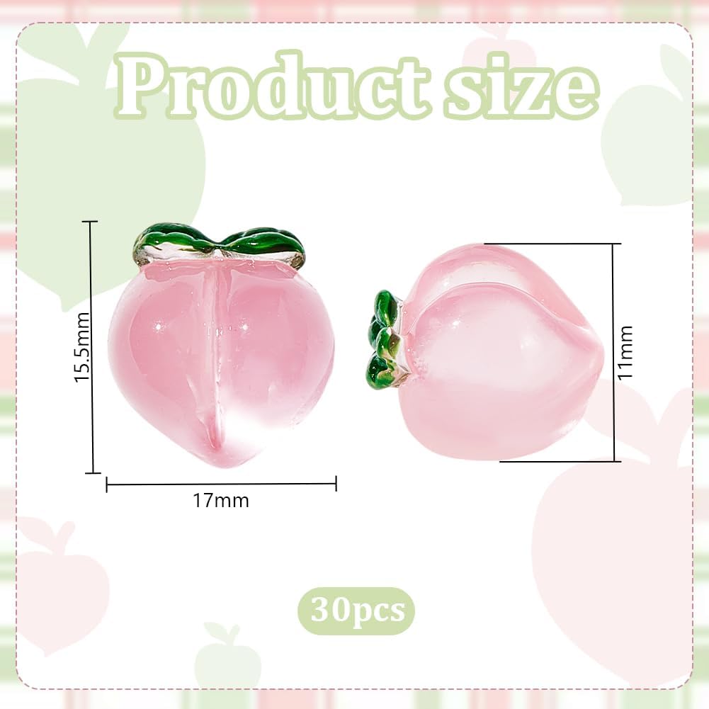PH PandaHall 30pcs Pink Peach Cabochons Undrilled Transparent Fruit Handmade Lampwork Cabochons Loose Peach Fruit for DIY Jewelry Making, NO Hole - Image 2