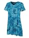 LL WT1084 Womens V Neck Short Sleeve Tie Dye Pleats Tunic Top M TEAL