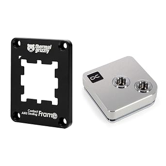 Alphacool Core 1 CPU Water Block and Thermal Grizzly AM5 Contact Sealing Frame Bundle, Silver