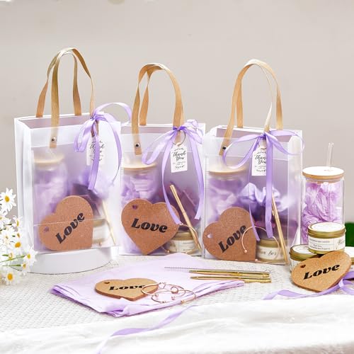 68Pcs Baby Shower Prizes for Game Winners Gifts Wedding Bridal Shower Gifts Including Glass Cans Notebooks Soy Candles Hair Clips for Baby Shower Wedding Bridal Shower Game Prizes (Purple, 6 Sets) by Rigibright - Image 2