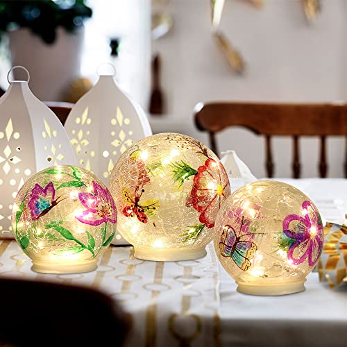 Phitric Spring Decorations For Home, 3 Pack Cracked Glass Ball Lights Spring Decor With Timer, Upgraded Weatherproof Warm White Led Lights For Living Room Fireplace Table Indoor Outdoor, Mom Gifts #TOP6