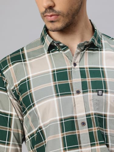 Image of Majestic Man Stylish Slim Fit Cotton Spread Collar Checked Casual Shirt
