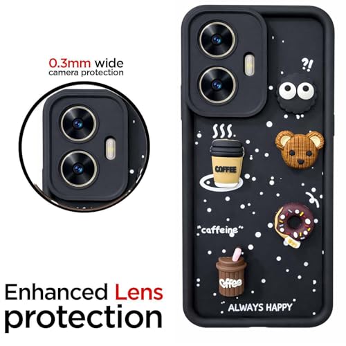 Image of Bintage Cute Fun Taddy| 3D Ball Bear| Donut| Coffee Rubber Case Full Body & Camera Protection Back Cover Compatible for Realme C55 5G - Black