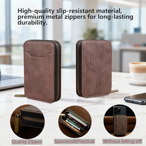 for Magsafe Wallet Magnetic Card Holder, PU Leather Phone Wallet Compatible with MagSafe Phones and Cases for iPhone17/ 16/15/ 14/13/ 12/ Pro/Max/Pl,Phone ID Photo Album Holder with Zipper(Coffee) by Qoovi - Used condition - Image 3