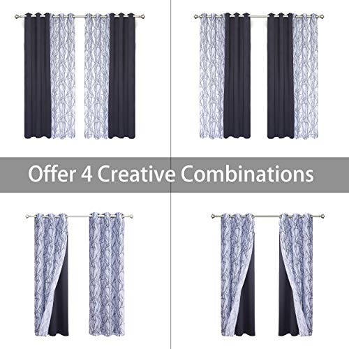 Bonzer Mix And Match Curtains - 2 Pieces Branch Print Sheer Curtains And 2 Pieces Blackout Curtains For Bedroom Living Room Grommet Window Drapes, 37X84 Inch/Panel, Grey Dark, Set Of 4 Panels #TOP3