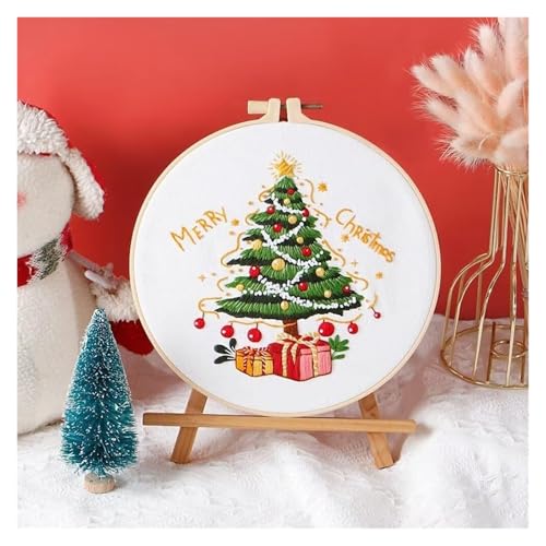 Kits broderie adultes couronne de Noël : point croix estampe complet avec tissu motif et outils