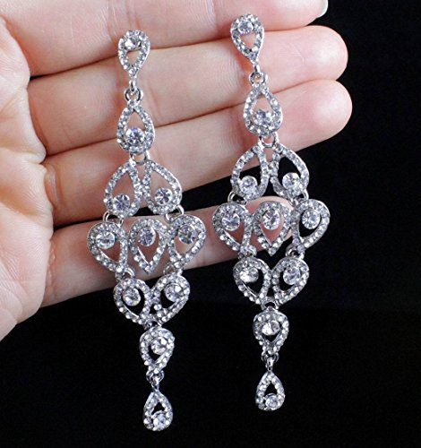 Drops Austrian Crystal Rhinestone Silver Chandelier Dangle Earrings Bridal E2088 5 Colors (White) #TOP2