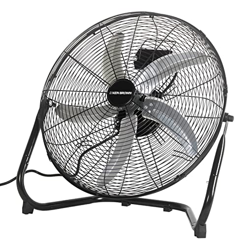 Ken Brown 20 Inch High Velocity Floor Fan, 3-Speed, 5 Blades, 360 Degree Tilting, Heavy Duty Metal Floor Fan For Garage, Shop, Gym #TOP6