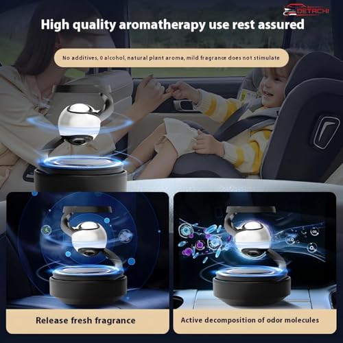 Image of DETACHI Solar Powered Car Air Diffuser-Refillable Rotating Dashboard Air Perfume Purifier for Cars, Aromatherapy Decor, Autorotation Accessories for Car Interior, Levitating Fragrance Diffuser-Black