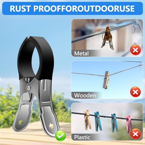 Vicloon 6 Stück Edelstahl Strandtuch Clips Große Wäscheklammern, Große Wäscheklammern, Handtuchklammern für Strandliegen mit Schutzhülle, Strandtuch, Badetuch, Bettwäsche und Dicke Kleidung