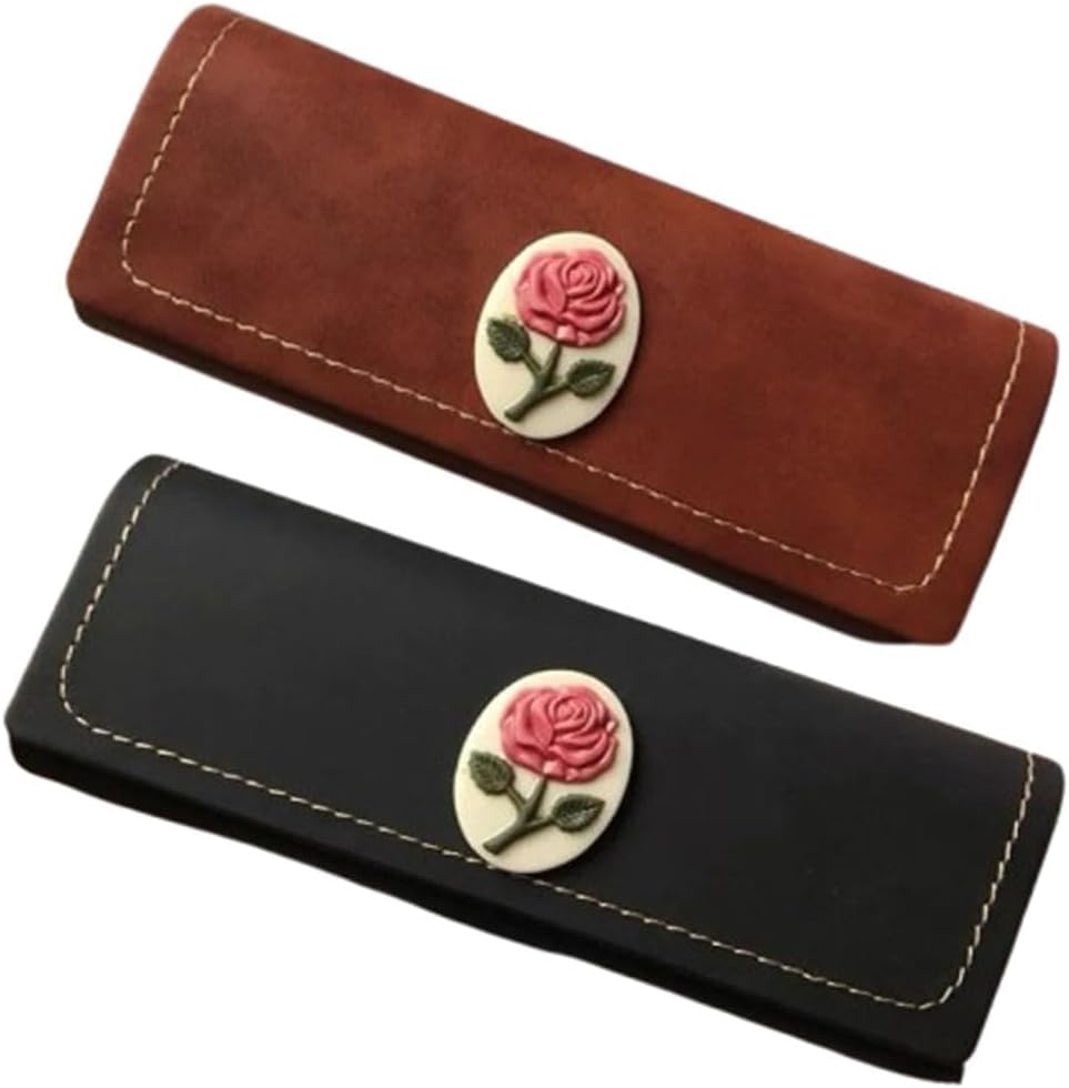 2-Pack PU Leather Glasses Cases,Retro Pressure-Resistant Hard Shell Eyeglass Case for Eyeglasses and Sunglasses, Portable Travel Glasses Protector