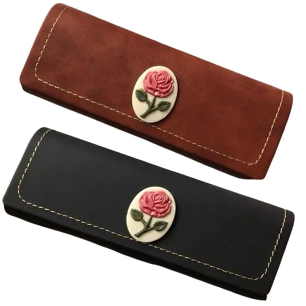 2-Pack PU Leather Glasses Cases,Retro Pressure-Resistant Hard Shell Eyeglass Case for Eyeglasses and Sunglasses, Portable Travel Glasses Protector