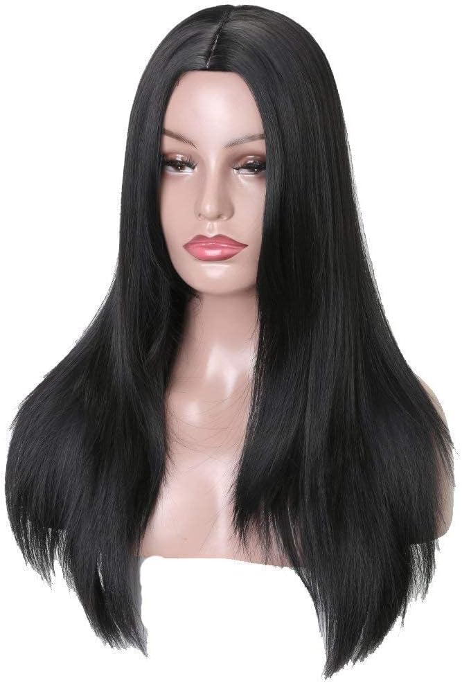 BLUSHIA Natural looking full head long straight middle partition heat resistant wigs for Women/Girls