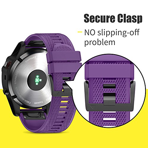 ANCOOL Compatible with Fenix 5 Band Easy Fit 22mm Width Soft Silicone Watch Strap Replacement for Fenix 5/Fenix 5 Plus/Forerunner 935/Approach S60/Quatix 5 - Purple - Thumbnail 6