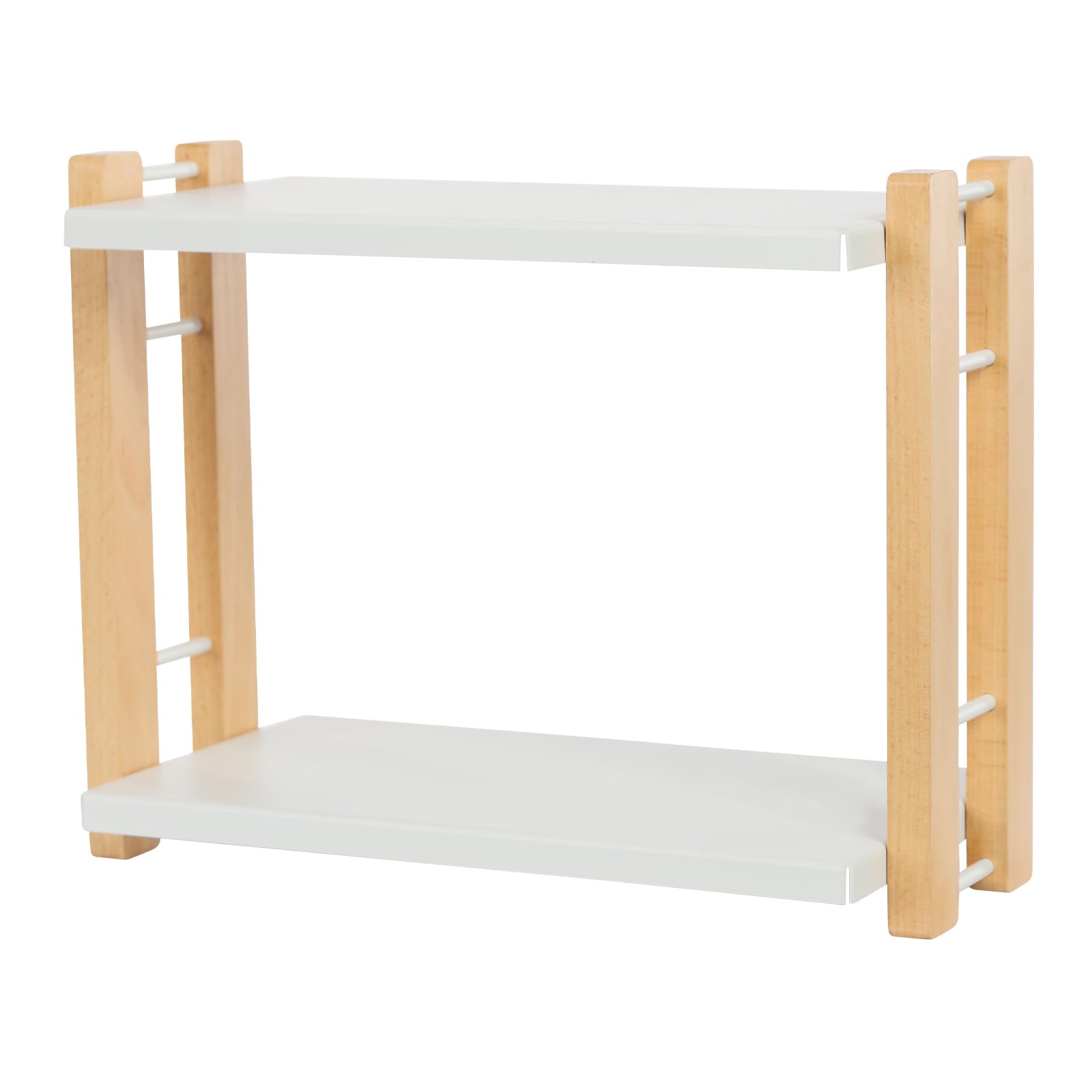 Organizer na blat roboczy z 2 poziomami, drewniany + stal węglowa, organizer na kosmetyki, do łazienki, kuchni, sypialni, 33 x 17 x 26,3 cm (biały)