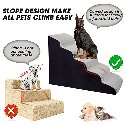 Inrlkit 5 Tiers Pet Foam Stairs For High Beds, 30D High Density Dog Foam Ramps/Stairs/Ladder For Couch, Older Dogs, Cats, Puppies, Injured Dogs (With 1 Rope Toy, Grey) #TOP4