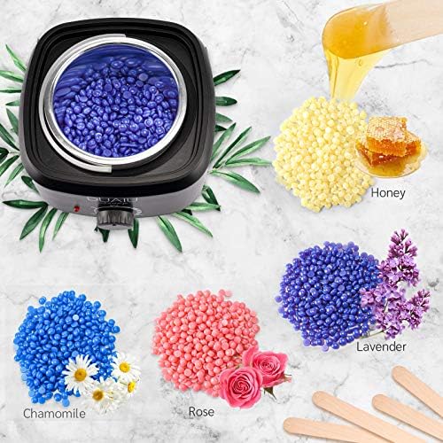 Waxing Kit DUAIU Wax Warmer Wax Heater Kit Includes Wax Machine Wax Pot 4 Packs Hard Wax Bean 10 Small Wooden Waxing Spatulas Professional Wax Kit for Men & Women Body Hair Removal Rapid
