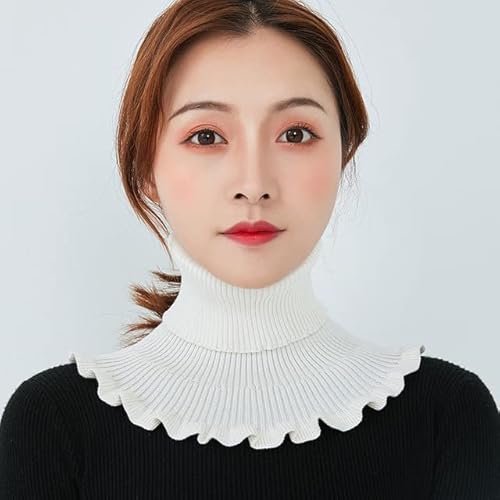 Femmes chaud côtelé pull à col roulé pull tricoté faux col coupe-vent détachable faux col amovible écharpe Wrap-femmes-blanc