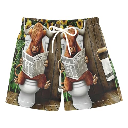 Boys' Swim Shorts & Trunks, Anti Chafe Swim Trunks Boys 2 T, Highland Cow Reading