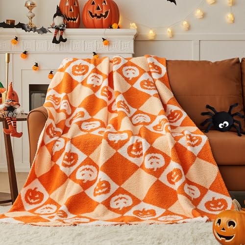 Image of CYMULA Halloween Knit Throw Blanket - Pumpkin Blanket for Couch, Soft Cozy Lightweight Fluffy Blanket for Fall Decor, 60 inchx80 inch